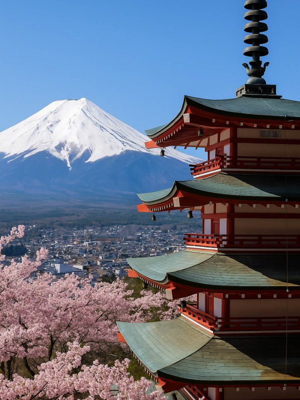Podróże po Azji - Chureito Pagoda i Góra Fuji w Japonii w czasie Sakury